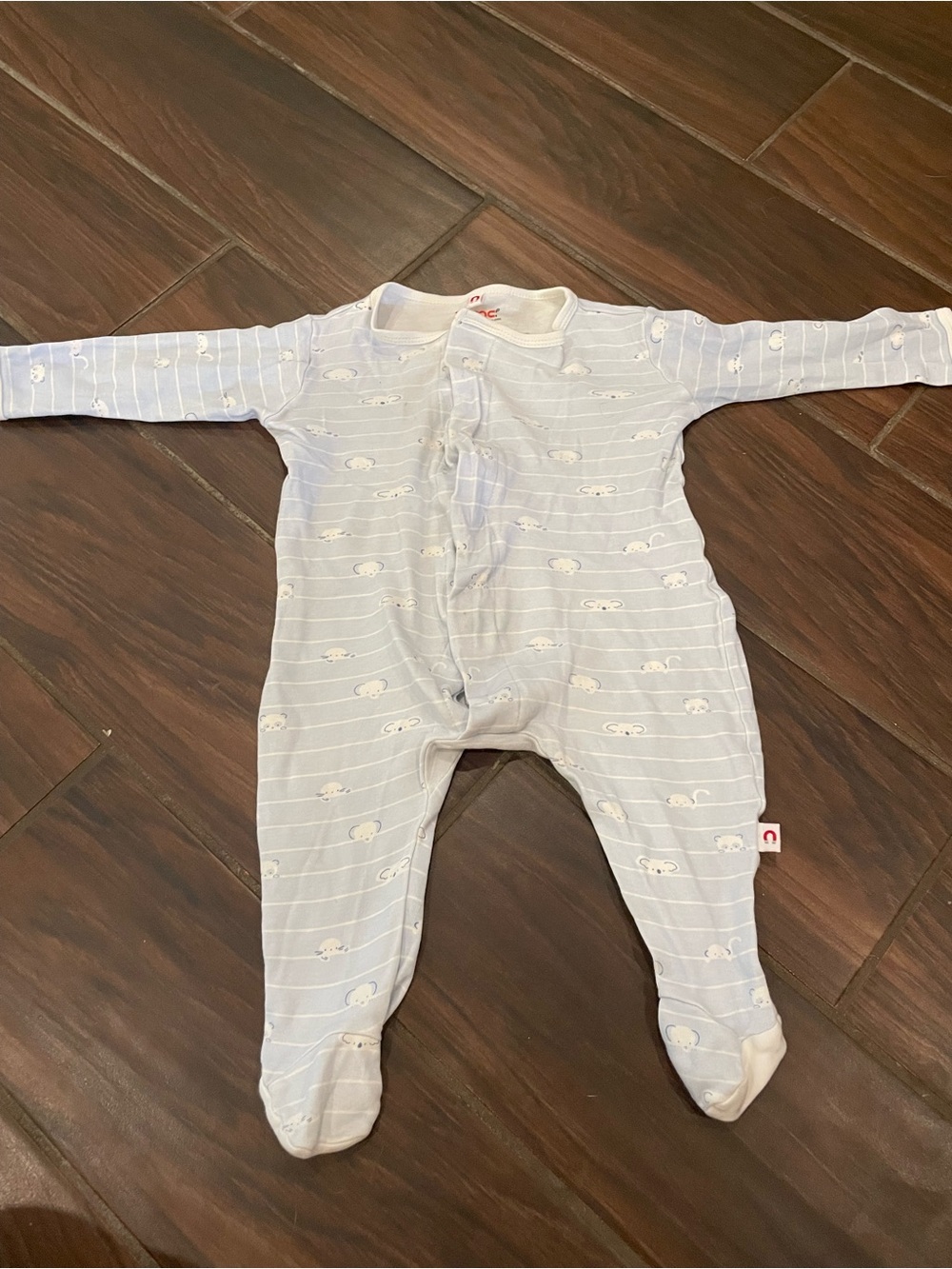E=MC Easy Magnetic Light Blue Striped Baby One-Piece Footed Sleeper 3-6 Months